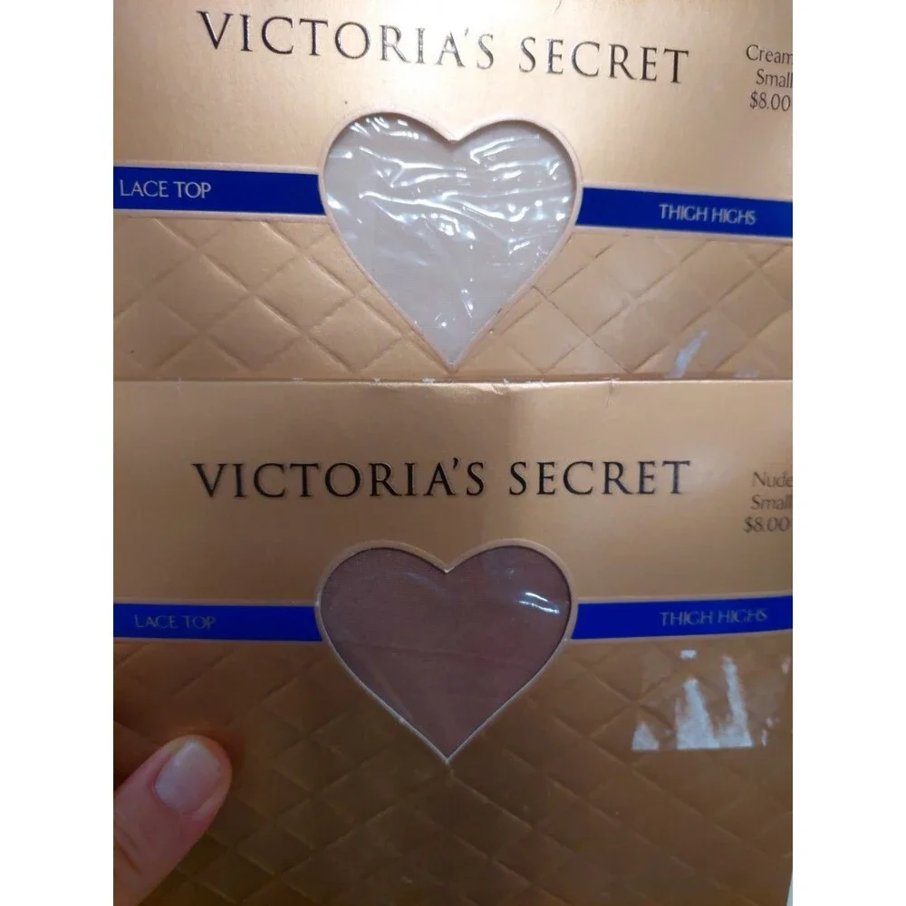 Two Pairs Victoria's Secret Lace Top Thigh Highs Small Mid And Cream